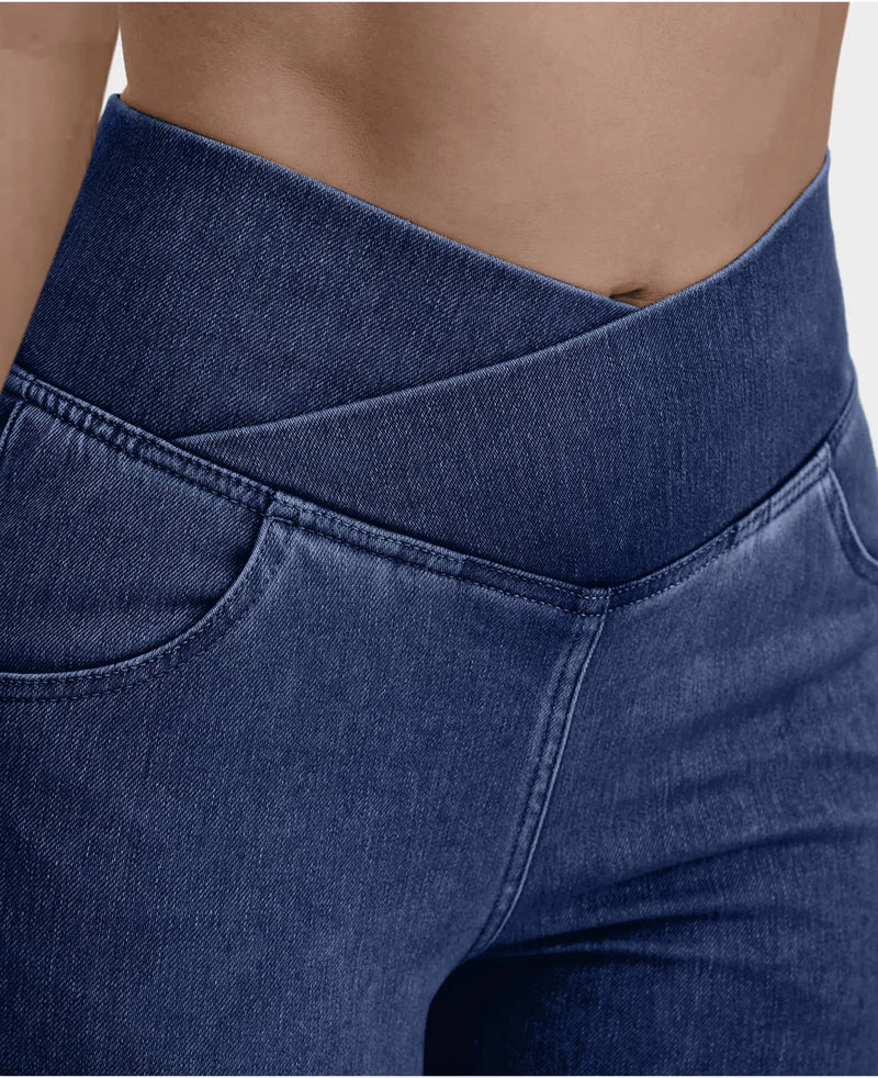 Calça Jeans de Cintura Alta Cruzada [CALÇA EFEITO BARRIGA CHAPADA] Calça Jeans de Cintura Alta Cruzada Direct Ofertas 