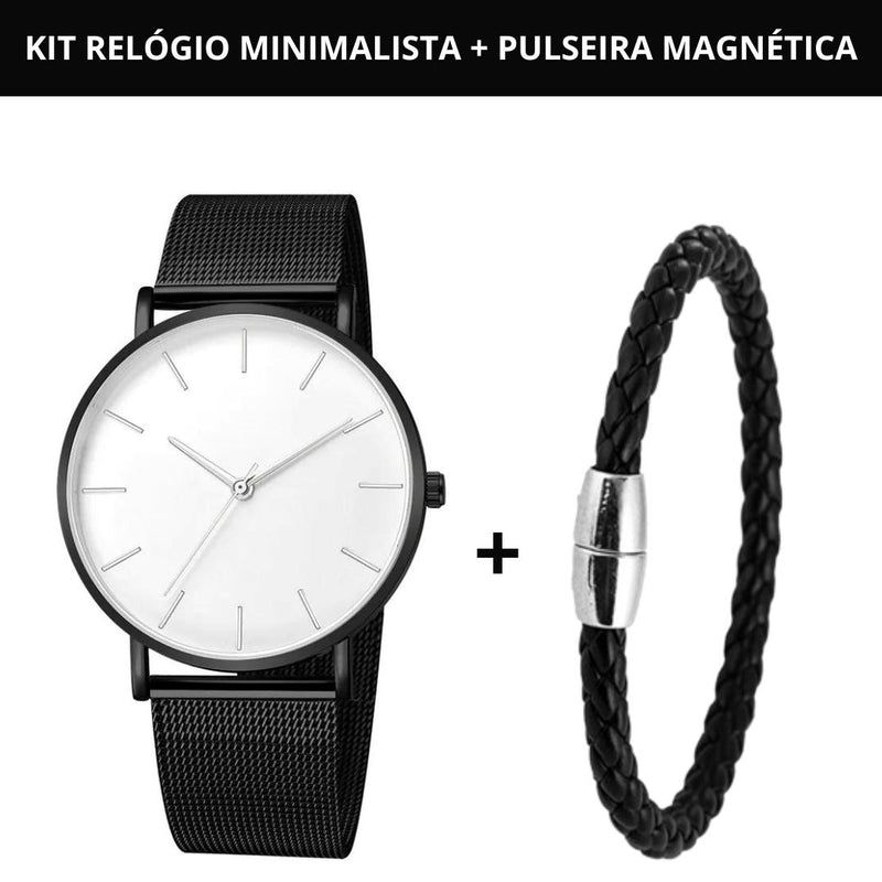 Relógio Masculino Minimalista [+ Pulseira de BRINDE] Direct Ofertas BRANCO / PRETO 