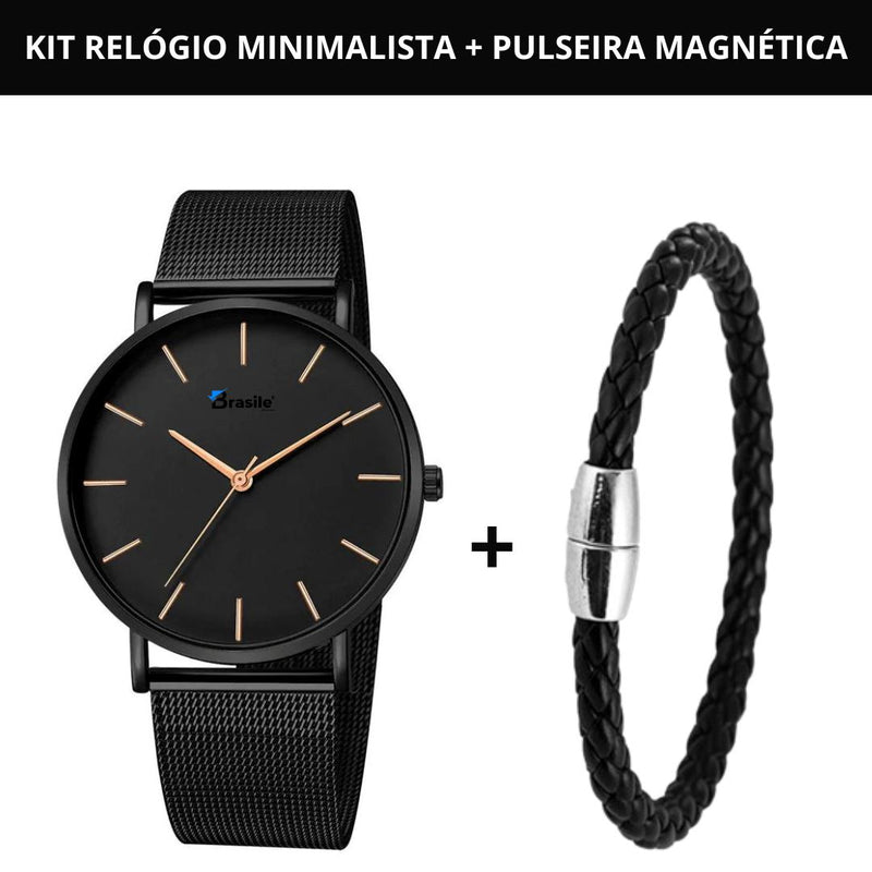 Relógio Masculino Minimalista [+ Pulseira de BRINDE] Direct Ofertas PRETO / BRONZE 